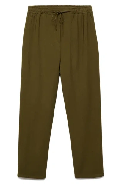 Mango Elastic Waist Flowy Pants In Green