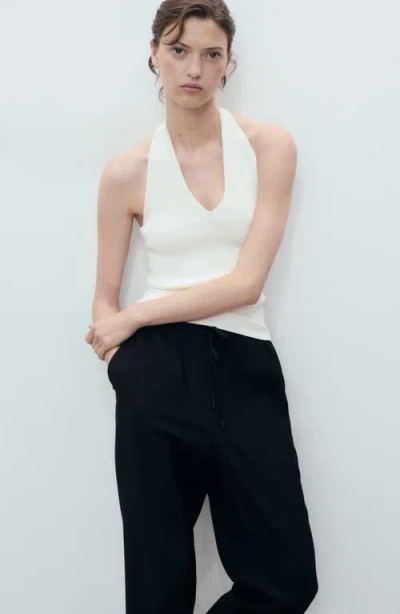 Mango Flowy Drawstring Pants In Black