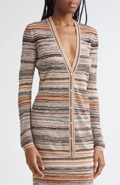 Missoni Metallic Zigzag V-neck Cardigan In Multi