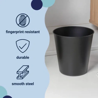 Happimess Nolan Modern Classic Smooth Steel 2 Gal Waste Bin In Black