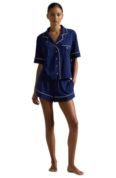 Polo Ralph Lauren Short-sleeve Piped-trim Pyjama Set In Blue