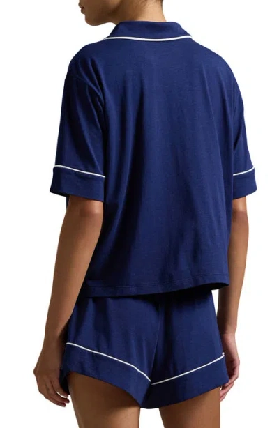 Polo Ralph Lauren Short-sleeve Piped-trim Pyjama Set In Blue