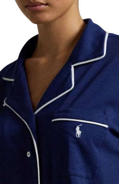Polo Ralph Lauren Short-sleeve Piped-trim Pyjama Set In Blue