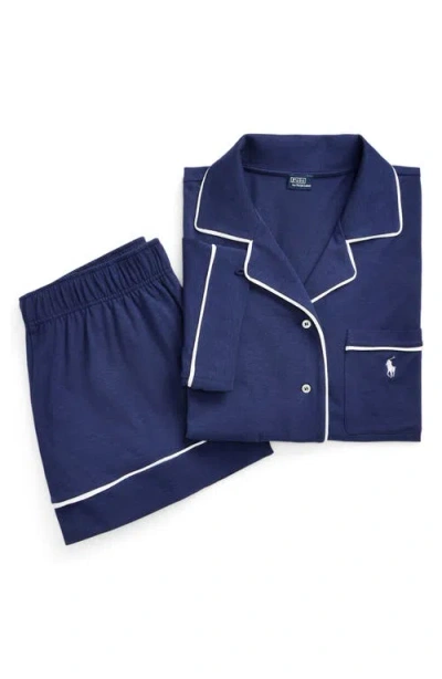 Polo Ralph Lauren Short-sleeve Piped-trim Pyjama Set In Blue