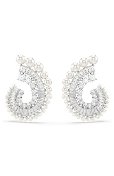 Swarovski X Ariana Grande Mixed-cut Cubic Zirconia & Faux Pearl Hoop Earrings
