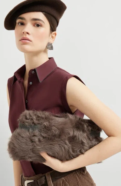 Brunello Cucinelli Wavy Shearling Essence Pouch Bag