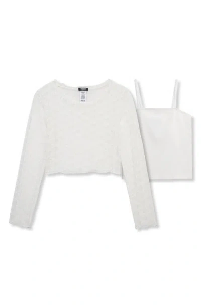Truce Kids' Long Sleeve Mesh Top & Tank Set In White