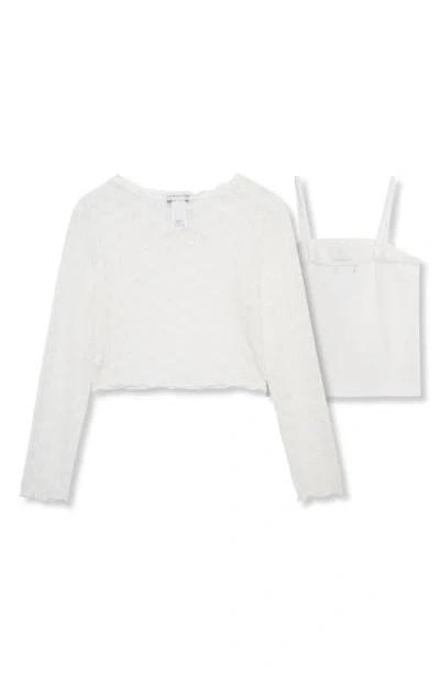 Truce Kids' Long Sleeve Mesh Top & Tank Set In White