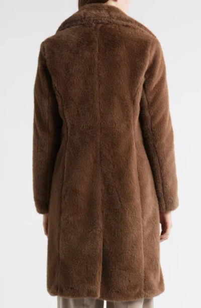 Via Spiga Reefer Faux Fur Longline Coat In Brown