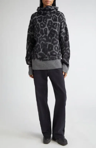 Stella Mccartney Leopard Jacquard Virgin Wool Funnel Neck Sweater
