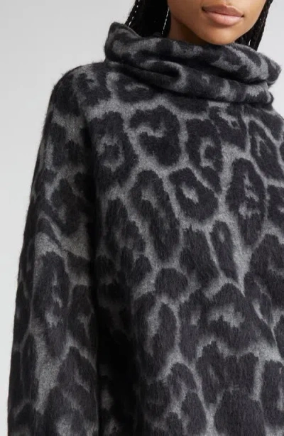 Stella Mccartney Leopard Jacquard Virgin Wool Funnel Neck Sweater