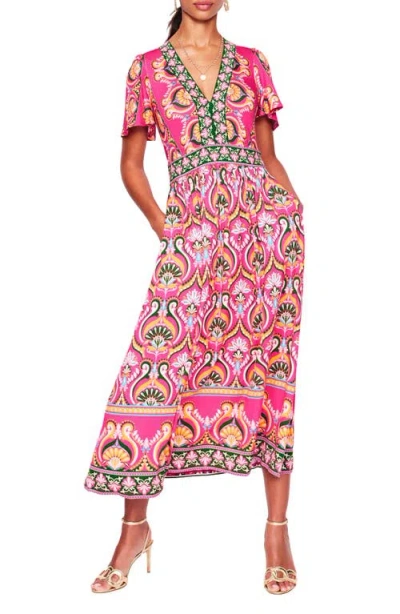 Boden Ellie Print Flutter Sleeve Dress In Pink