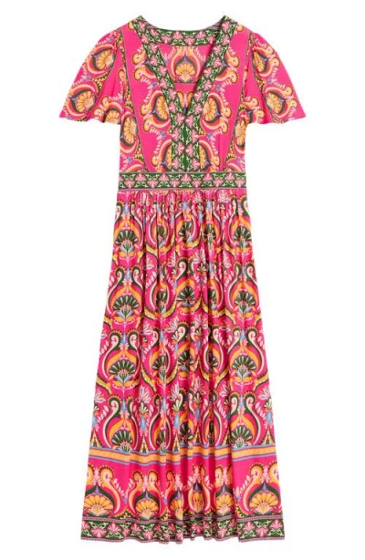 Boden Ellie Print Flutter Sleeve Dress In Pink