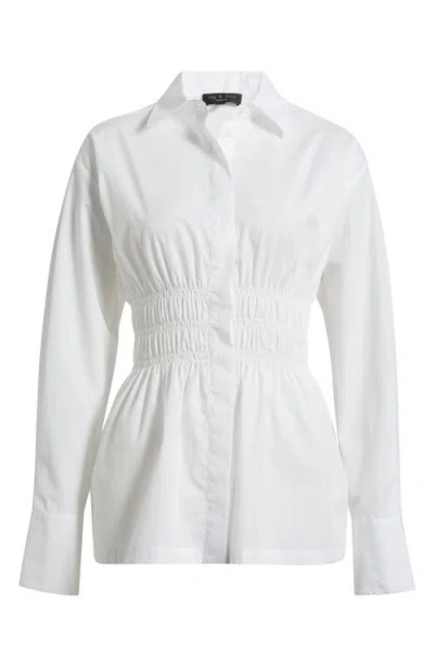 Rag & Bone Blythe Cotton Smocked Waist Peplum Button-up Shirt In Gray