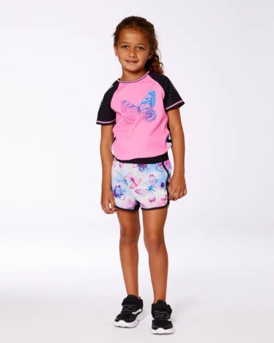 Deux Par Deux Girl's Printed Athletic Short Pink, Blue And Butterflies