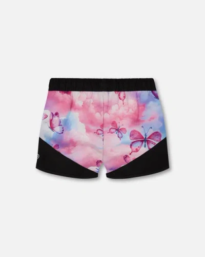 Deux Par Deux Girl's Printed Athletic Short Pink, Blue And Butterflies