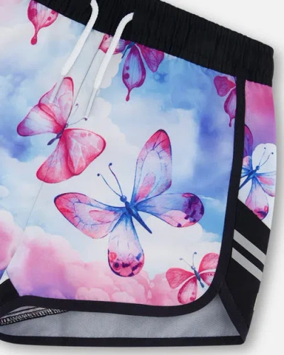 Deux Par Deux Girl's Printed Athletic Short Pink, Blue And Butterflies