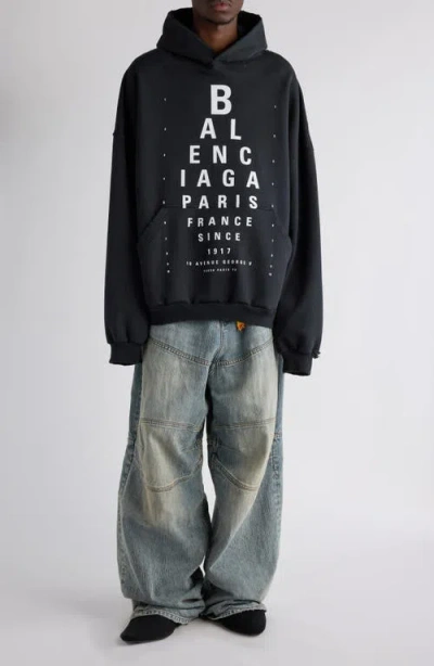 Balenciaga Eye Chart Distressed Oversize Cotton Fleece Logo Graphic Hoodie