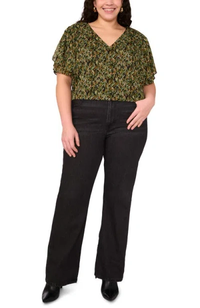 Vince Camuto Ruffle Short Sleeve Blouse In Green