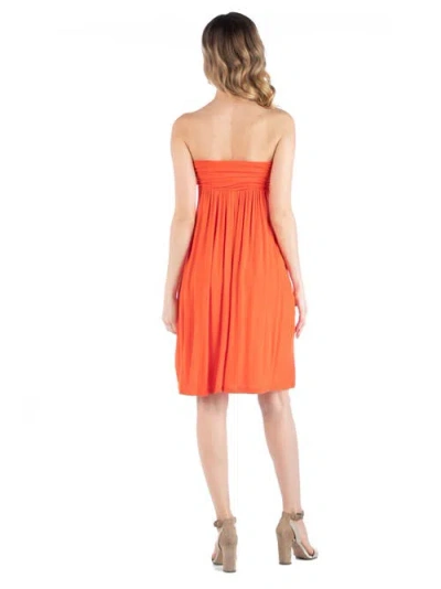 24seven Comfort Apparel Strapless Empire Waist Mini Dress In Orange