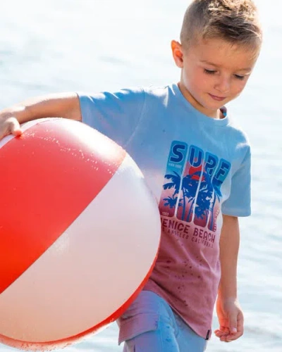 Deux Par Deux Little Boy's Short Sleeve Organic Cotton Graphic Tee Gradient Pale Blue And Dark Old R In Blue