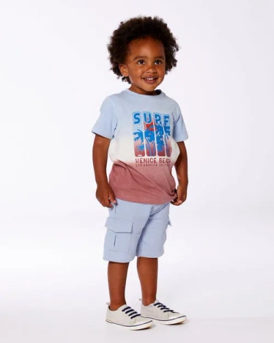 Deux Par Deux Little Boy's Short Sleeve Organic Cotton Graphic Tee Gradient Pale Blue And Dark Old R In Blue