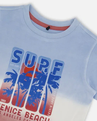 Deux Par Deux Little Boy's Short Sleeve Organic Cotton Graphic Tee Gradient Pale Blue And Dark Old R In Blue