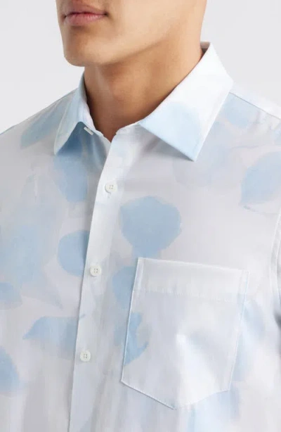 Nordstrom Botanical Print Short Sleeve Stretch Button-up Shirt In White