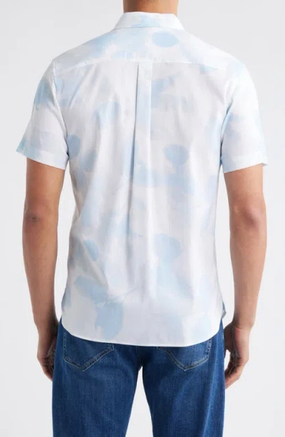Nordstrom Botanical Print Short Sleeve Stretch Button-up Shirt In White