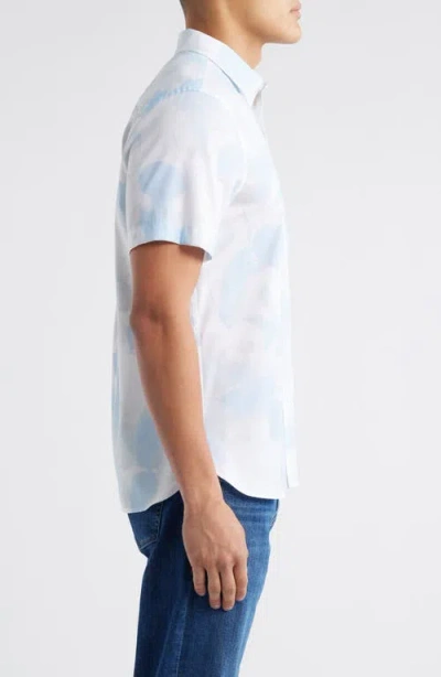 Nordstrom Botanical Print Short Sleeve Stretch Button-up Shirt In White