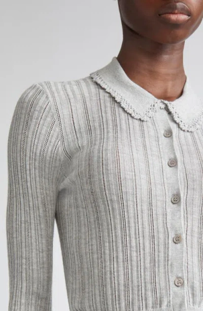 Ulla Johnson Lottie Pointelle Rib Cardigan In Gray