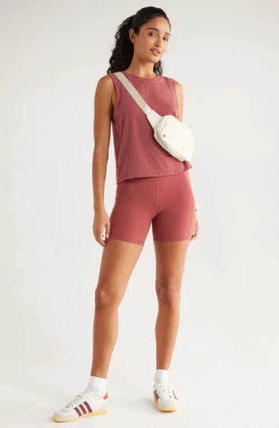 Zella Studio Luxe Pocket Bike Shorts In Brown