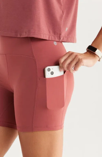 Zella Studio Luxe Pocket Bike Shorts In Brown