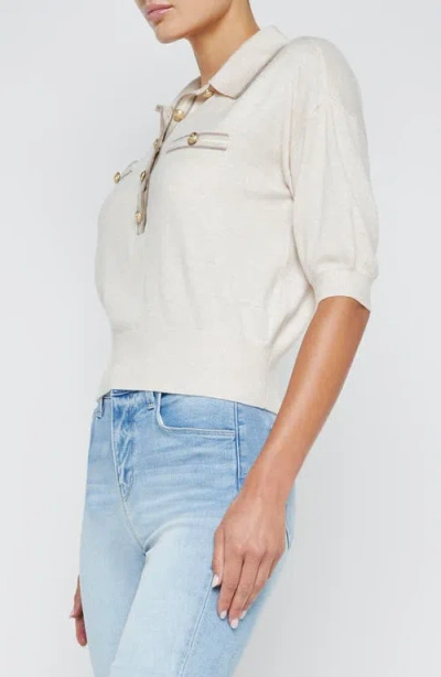 L Agence Masaki Short Sleeve Collared Sweater In Pink