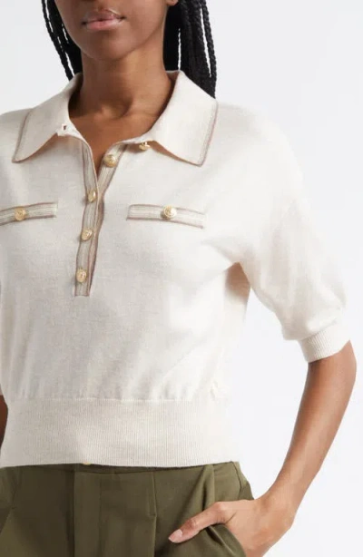 L Agence Masaki Short Sleeve Collared Sweater In Pink