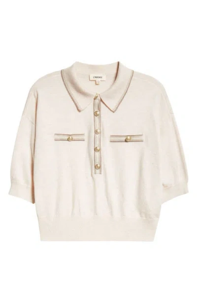 L Agence Masaki Short Sleeve Collared Sweater In Pink