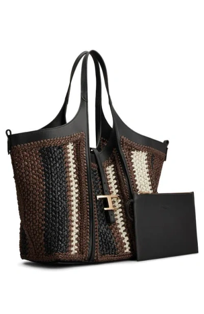 Tod's Medium T Timeless Crochet Raffia & Leather Shopping Bag