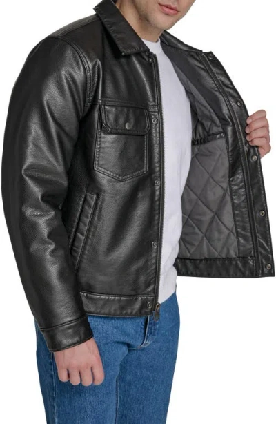 Levi's Two Chest Pocket Faux Shearling Sherpa Collar Jacket In Black