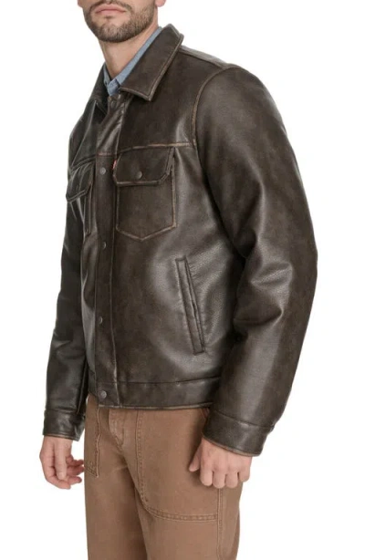 Levi's Men's Faux Leather Trucker Jacket In Brown