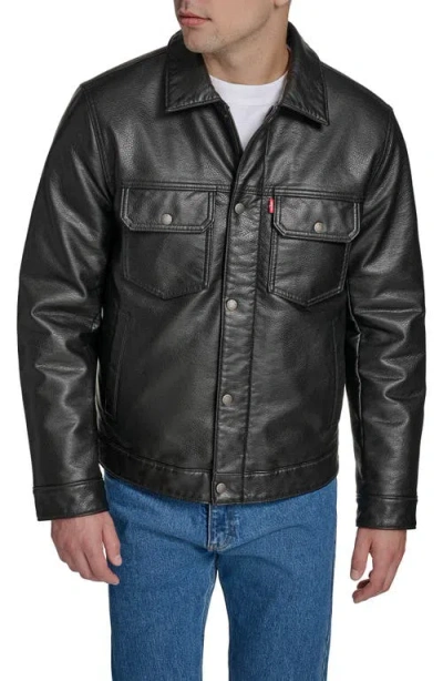Levi's Two Chest Pocket Faux Shearling Sherpa Collar Jacket In Black