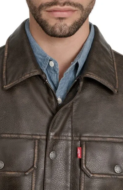 Levi's Men's Faux Leather Trucker Jacket In Brown