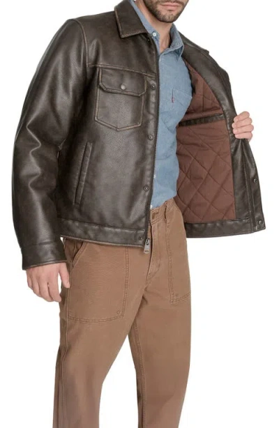 Levi's Men's Faux Leather Trucker Jacket In Brown