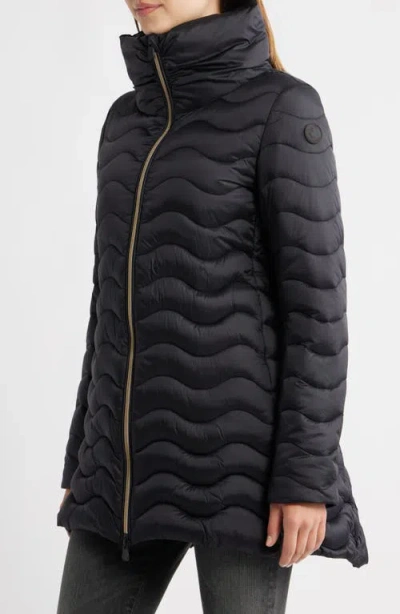Save The Duck Livette Wavy Quilted Water Repellent Puffer Jacket In Black