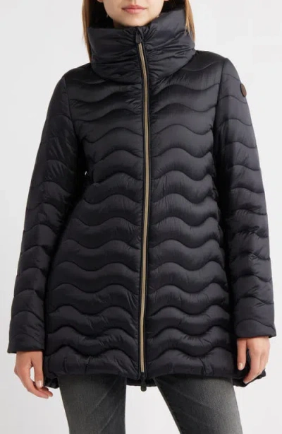 Save The Duck Livette Wavy Quilted Water Repellent Puffer Jacket In Black