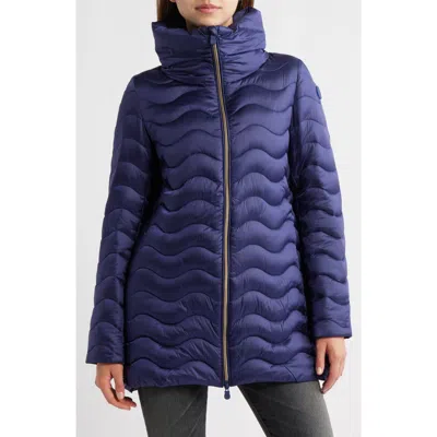 Save The Duck Livette Wavy Quilted Water Repellent Puffer Jacket In Blue