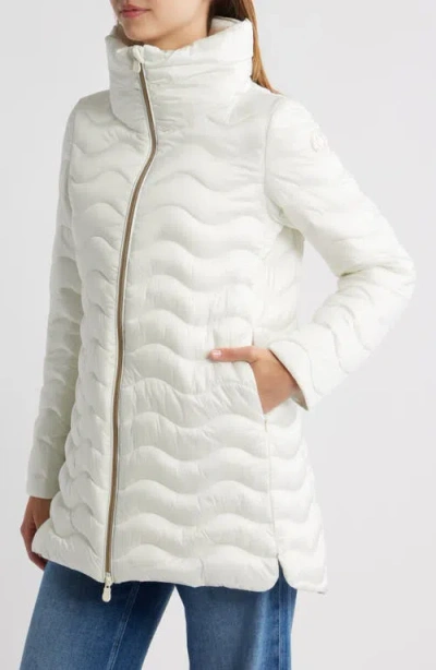 Save The Duck Livette Wavy Quilted Water Repellent Puffer Jacket In White