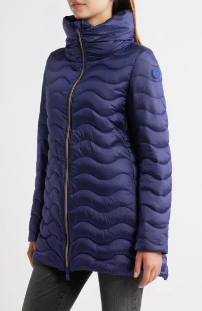 Save The Duck Livette Wavy Quilted Water Repellent Puffer Jacket In Blue