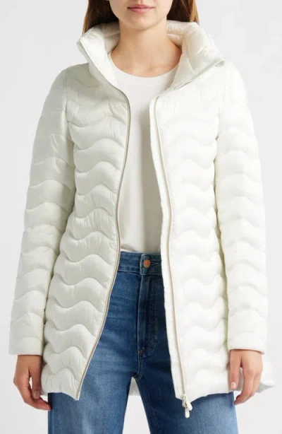 Save The Duck Livette Wavy Quilted Water Repellent Puffer Jacket In White