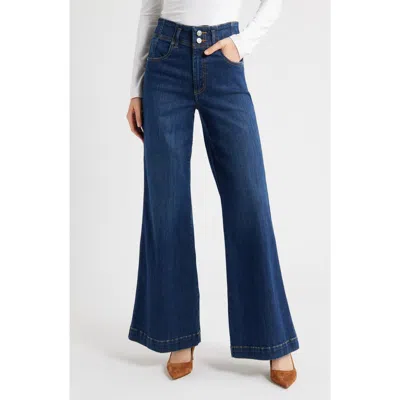 Frame The Seamed High Waist Wide Leg Trouser Jeans In Blue