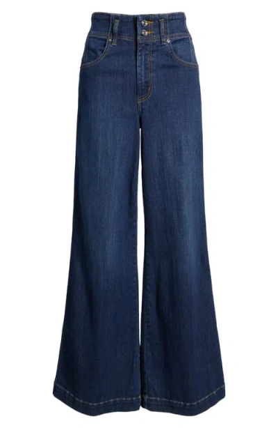 Frame The Seamed High Waist Wide Leg Trouser Jeans In Blue